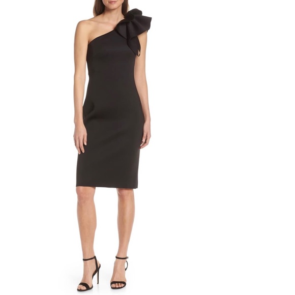 eliza j asymmetrical ruffle sheath dress